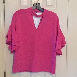 Hot Pink Flutter Sleeve Keyhole Top